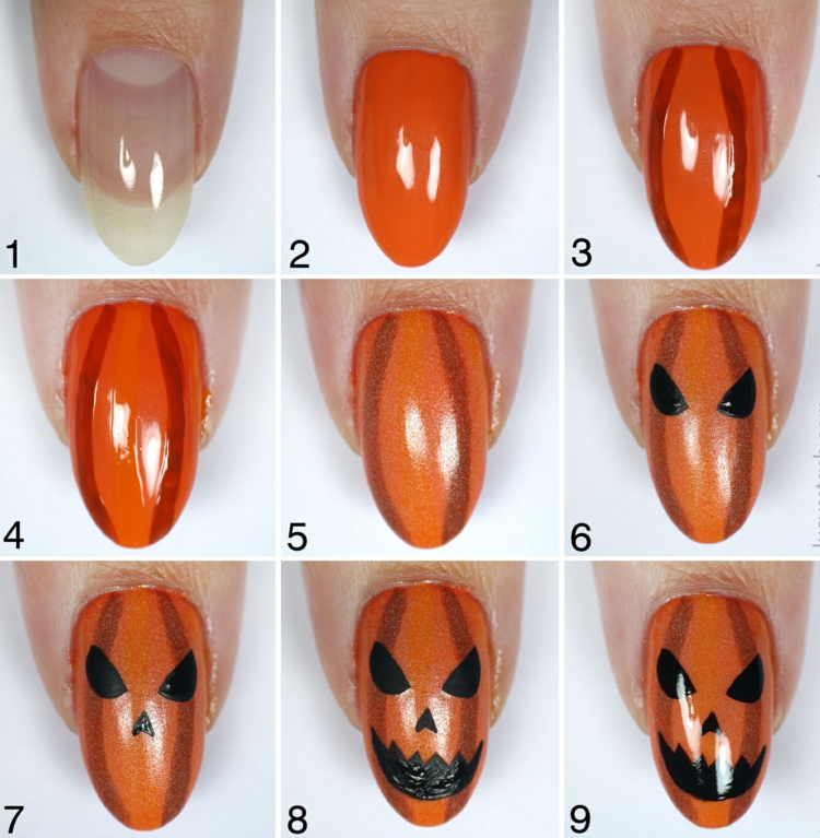 nail art Halloween facile citrouille-narquoise