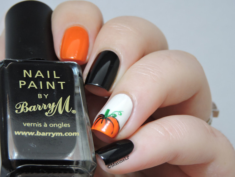 nail-art-Halloween-facile-citrouille-vernis-noir-orange