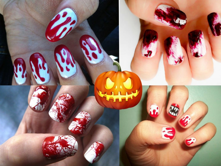 nail art Halloween facile éclaboussures-faux-sang