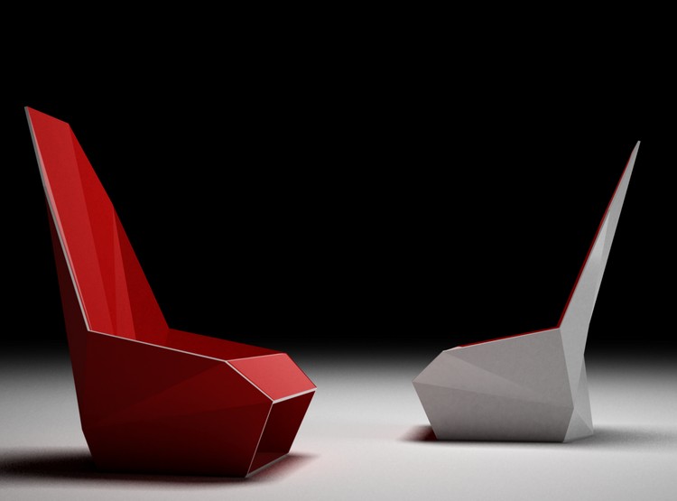 origami-inspiré-mobilier-chaise-rouge-blanche-bois