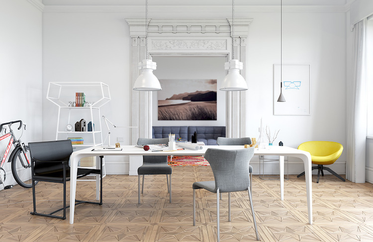 salle-manger-bois-moderne-parquet-massif-chaises-scandinaves