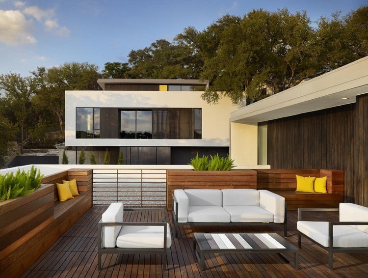 terrasses modernes revêtement-en-bois-maison-aménagement-extérieur