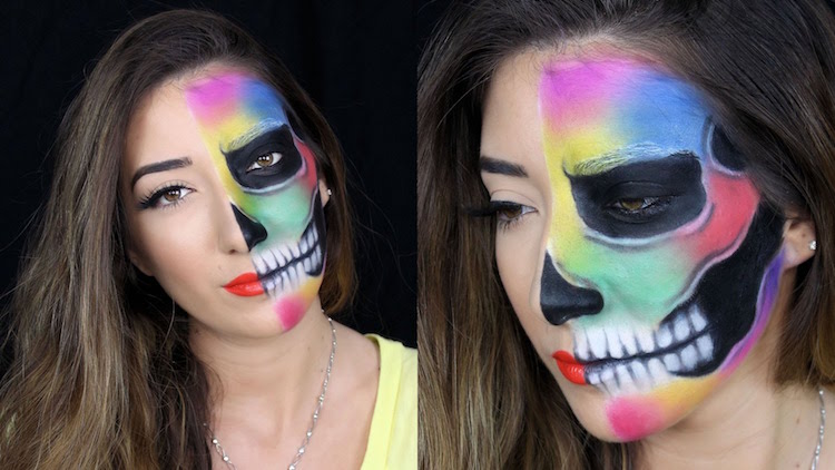 tuto maquillage Halloween haut-couleurs-double-face-crâne