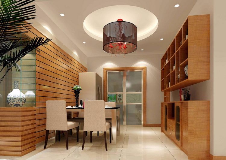 éclairage-indirect-plafond-salle-à-manger-idées-modernes-revêtement-mural-en-bois