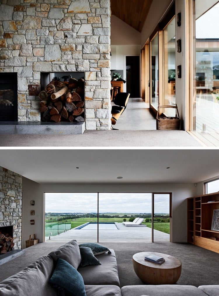 Aménagement intérieur maison bois pierre style contemporain rustique design moderne