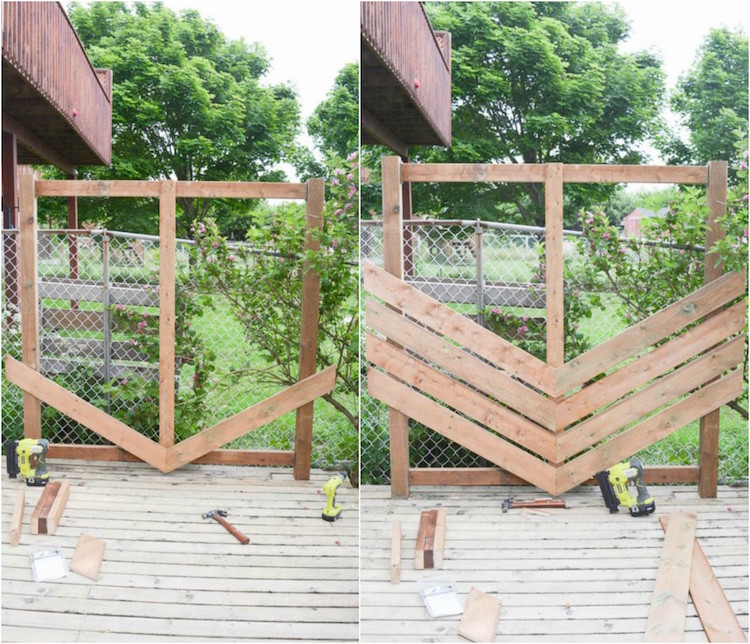 DIY panneau bois extérieur brise vue jardin motif chevron diy