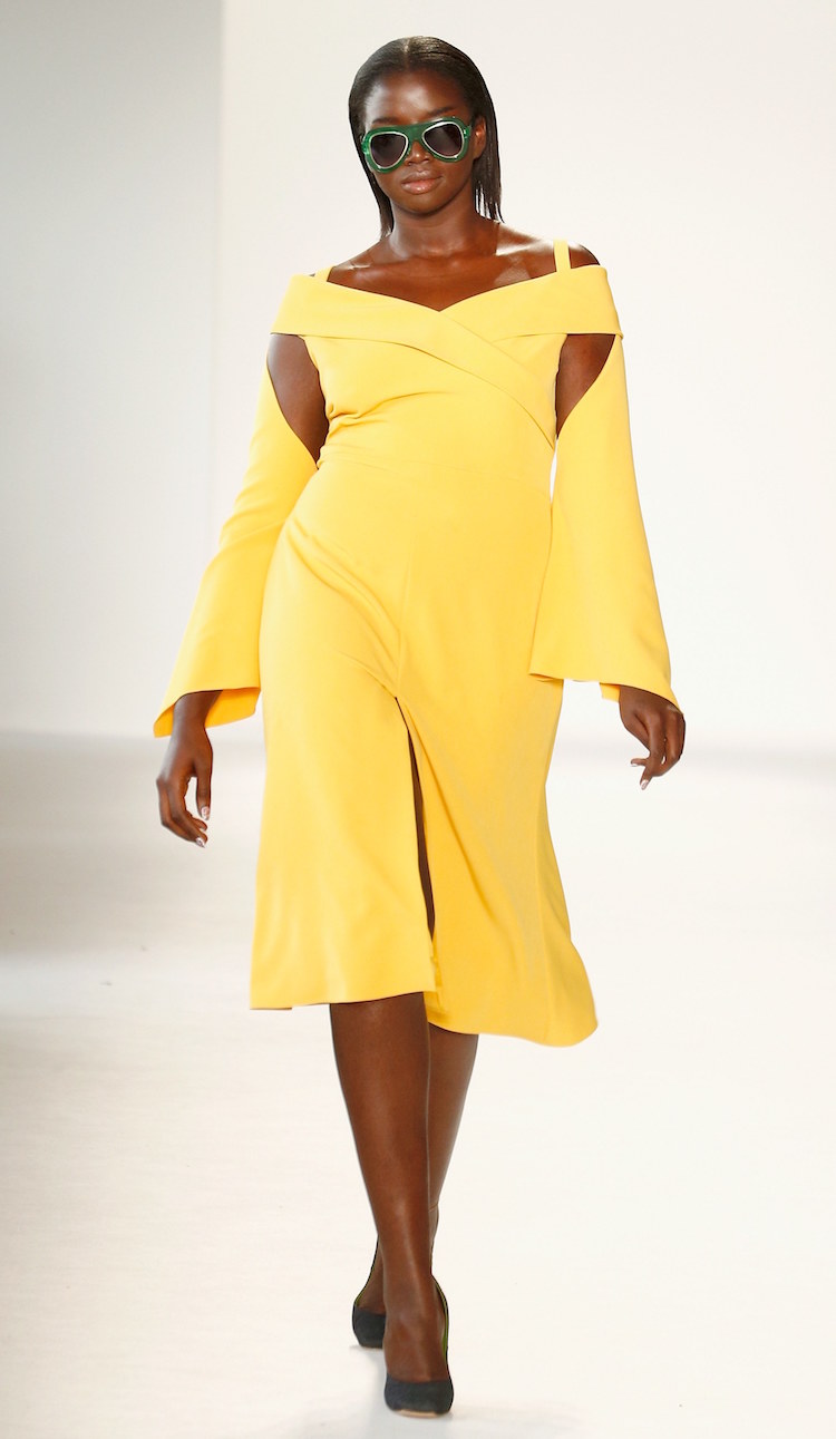 Fashion Week New York robe genou jaune design original