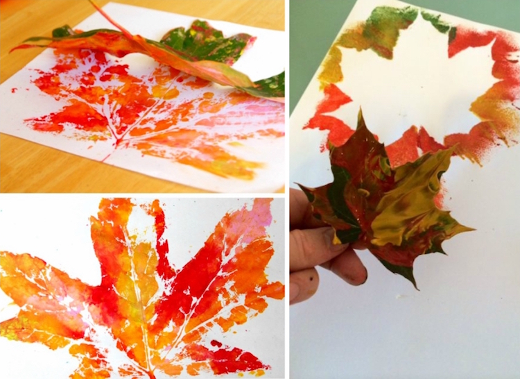 activités avec feuilles d'automne enfants de la maternelle- tampons