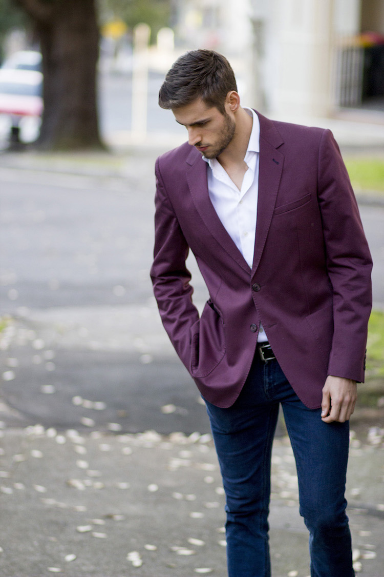 blazer violet homme jean style élégant