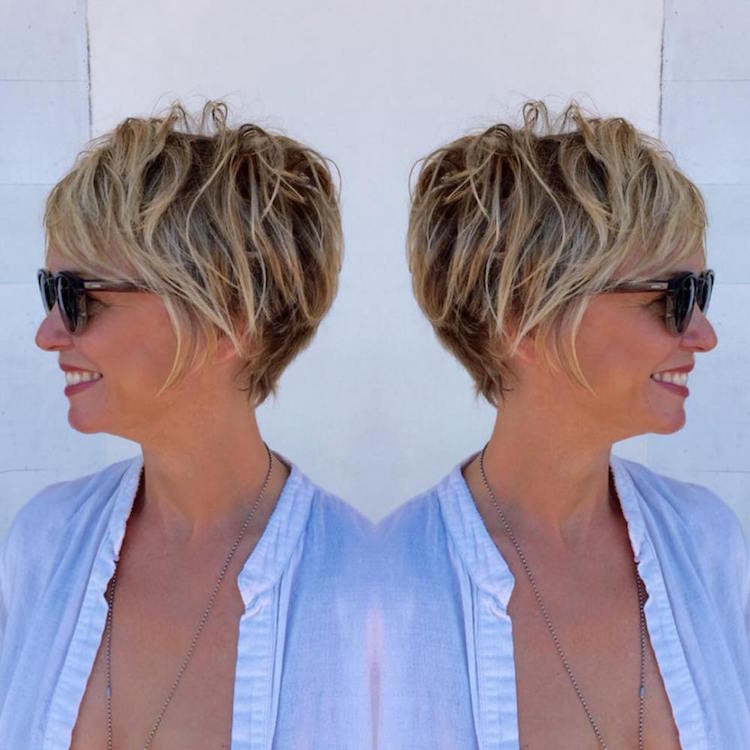 Short stylized haircut for women over 50 with mousse