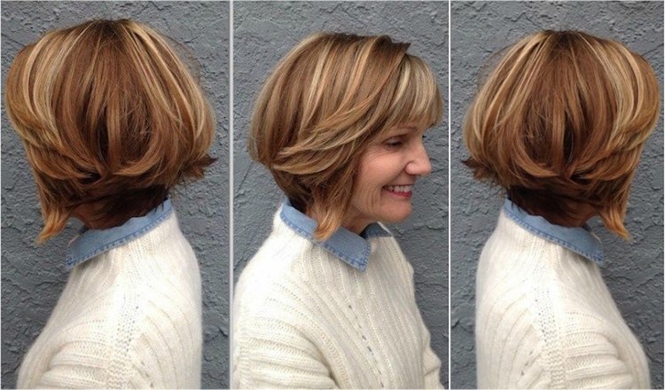 coupe de cheveux femme 50 ans carré dégradé frange mèches