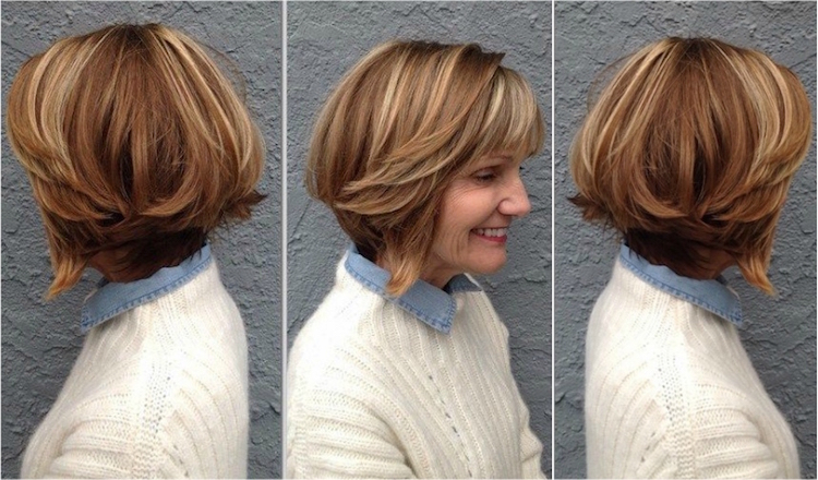50-year-old woman haircut highlights decadent bangs