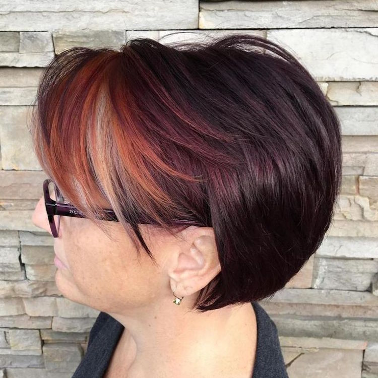 Short haircut for women over 50 with multi-colored bangs