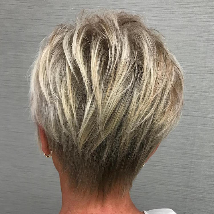 50-year-old haircut woman short light blond pixie