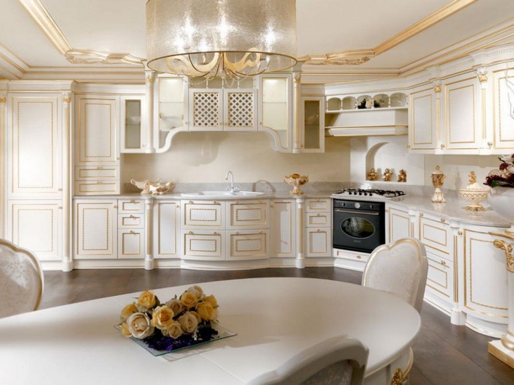 cuisine blanche hyper luxueuse idées inspirantes éléments en or