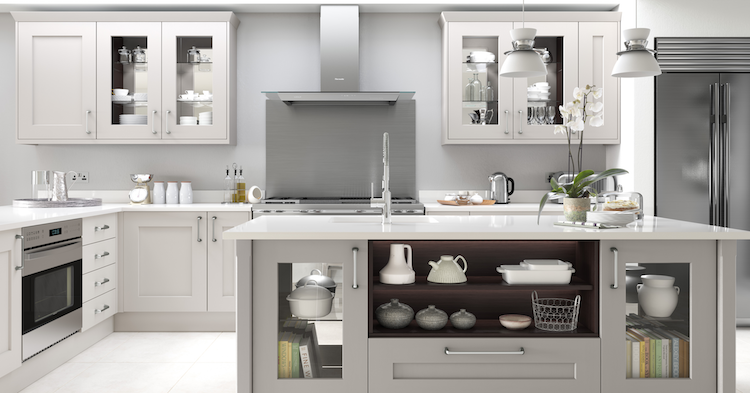 cuisine design contemporain blanc gris perle Bespoke kitchens