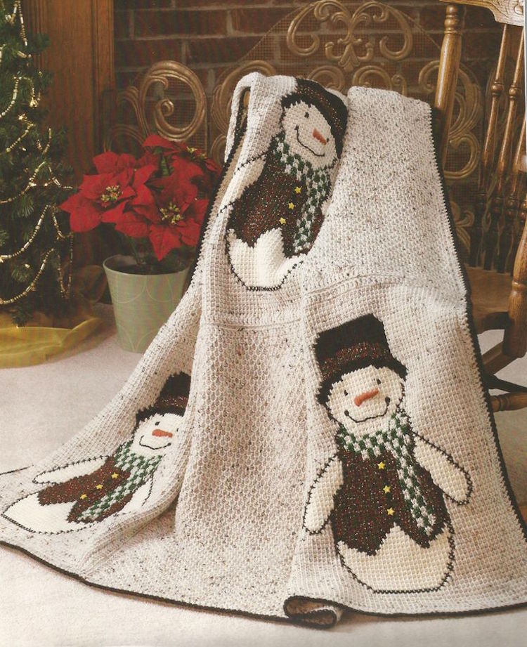 decoration de noel a faire soi meme couverture tricot motif bonhomme neige