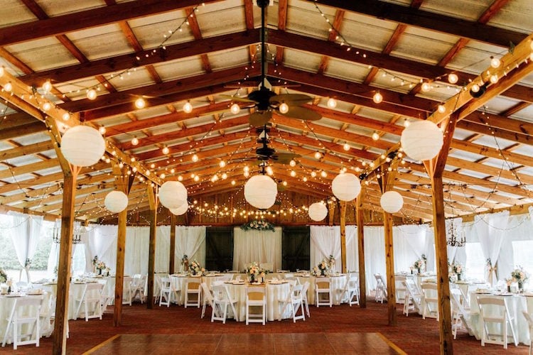 décoration table mariage automne grange lanternes papier guirlandes lumineuses