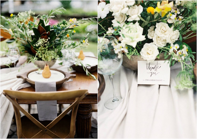 décoration table mariage automne style rustique déco poires feuillages roses blanches