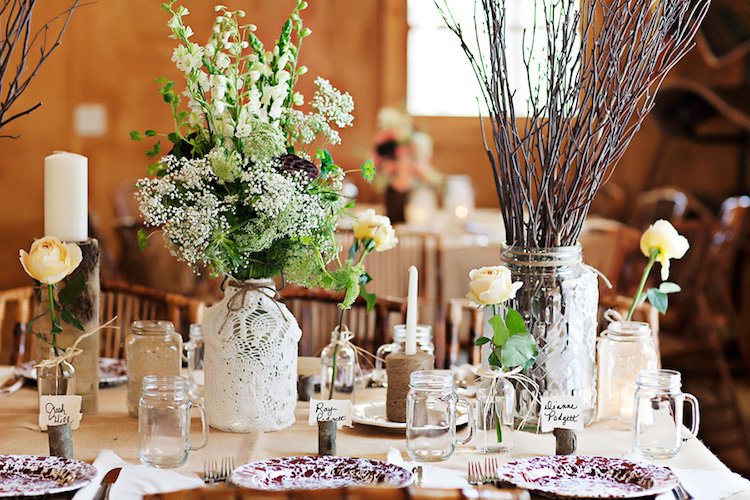 décoration table mariage automne style vintage compositions fleurs branchages