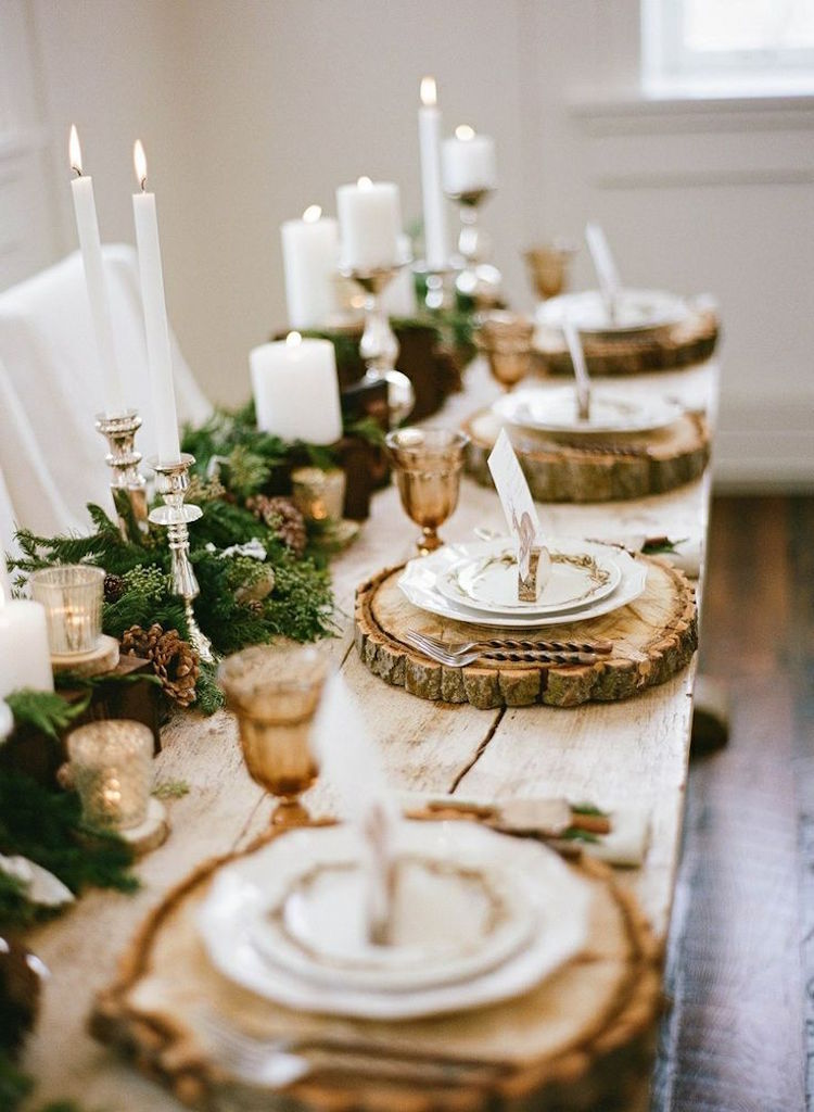 décoration table mariage hiver style rustique centre table branches sapin pommes pin