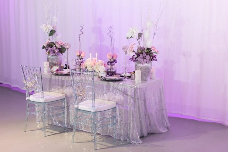 décoration table mariage hivernale incolite argent rose blanc