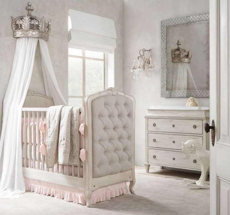 déco chambre bébé fille style naturel épuré lit bébé blanc baldaquin