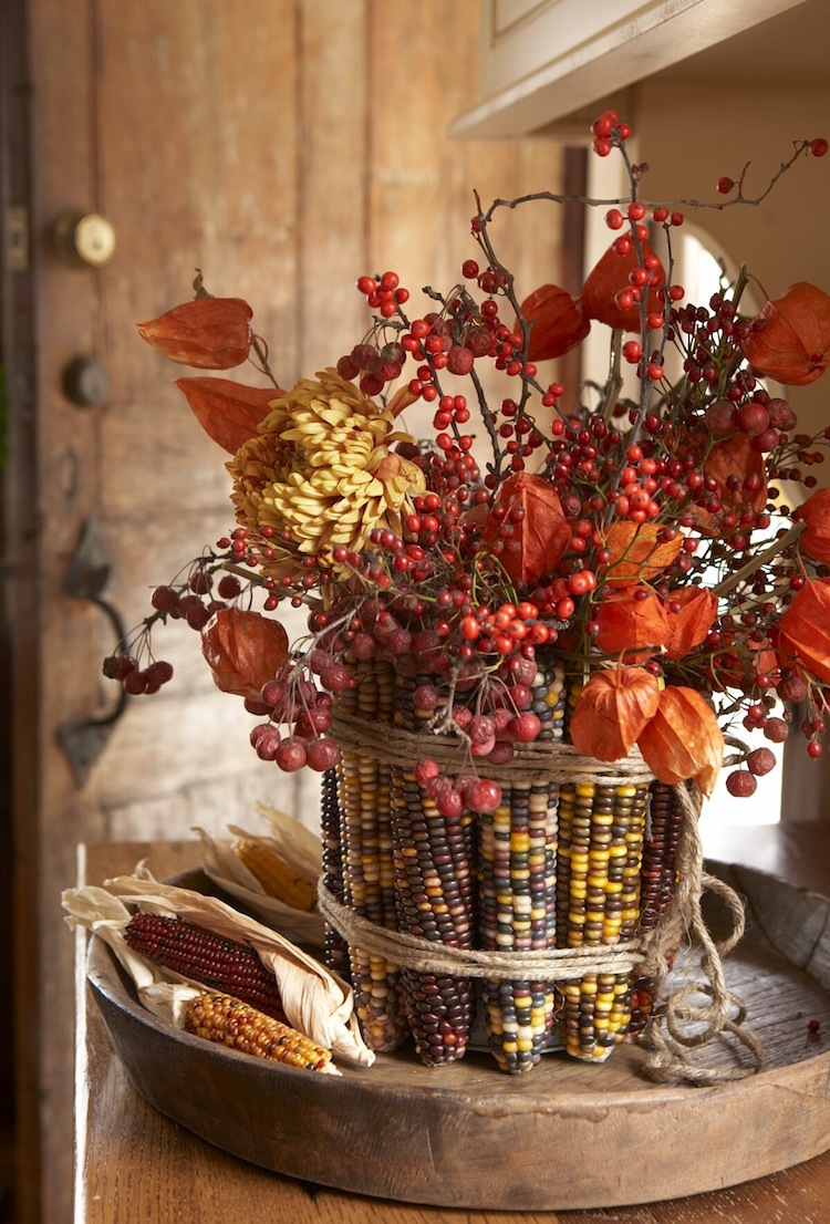 décoration thème automne épis maïs cages amour