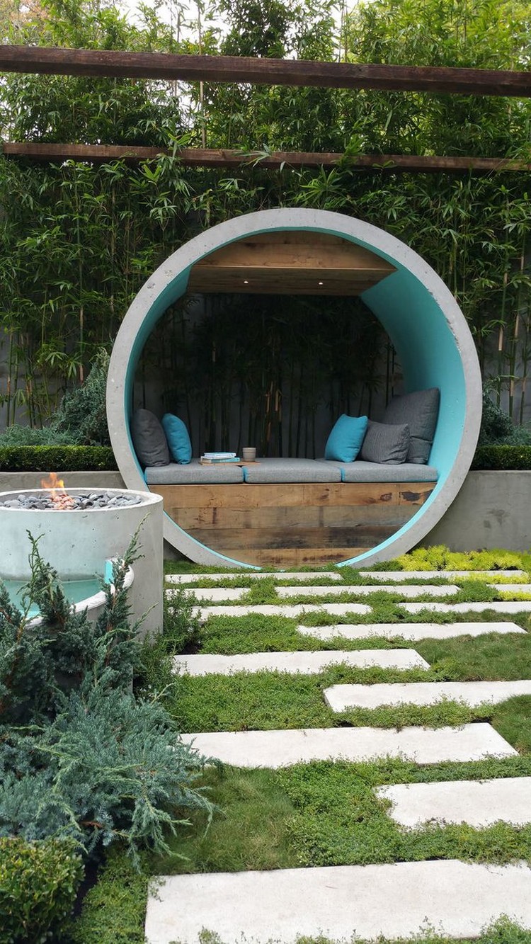 idée aménagement jardin design extérieur moderne lit