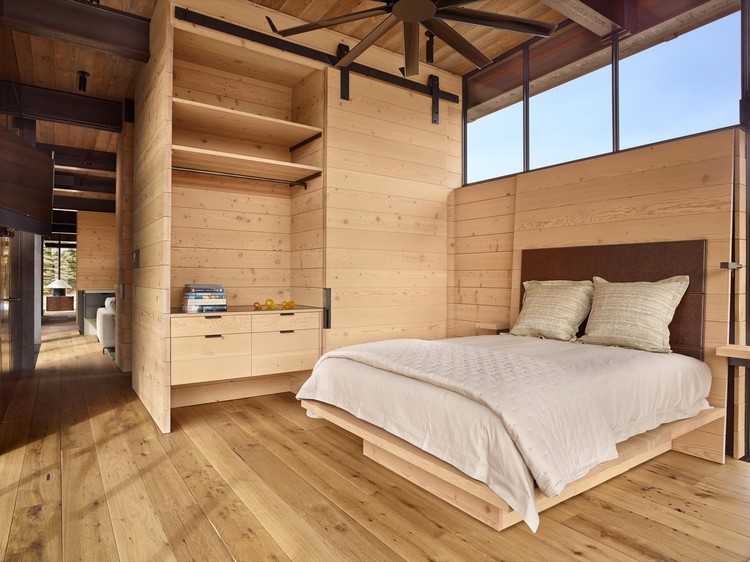 lambris plafond bois chambre à coucher meubles en bois