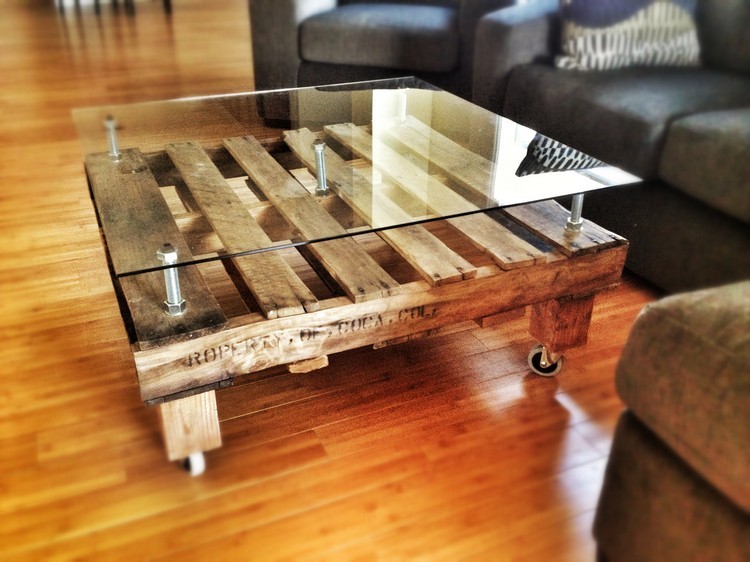 meubles palettes table à café en bois et verre hyper moderne