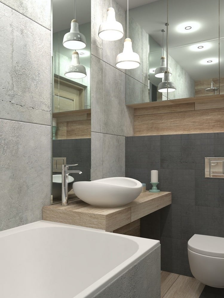 petite salle de bain scandinave avec baignoire éléments en bois
