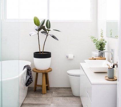 petite salle de bain scandinave chic avec des plantes