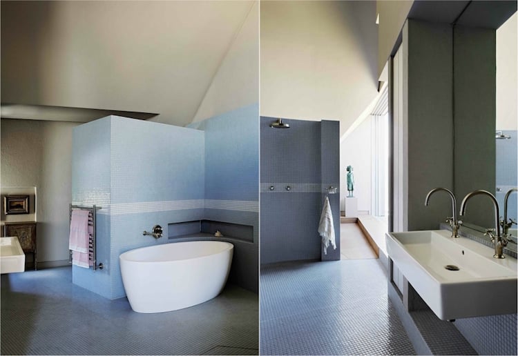 salle de bain contemporaine ainsi mosaique bleue maison africaine