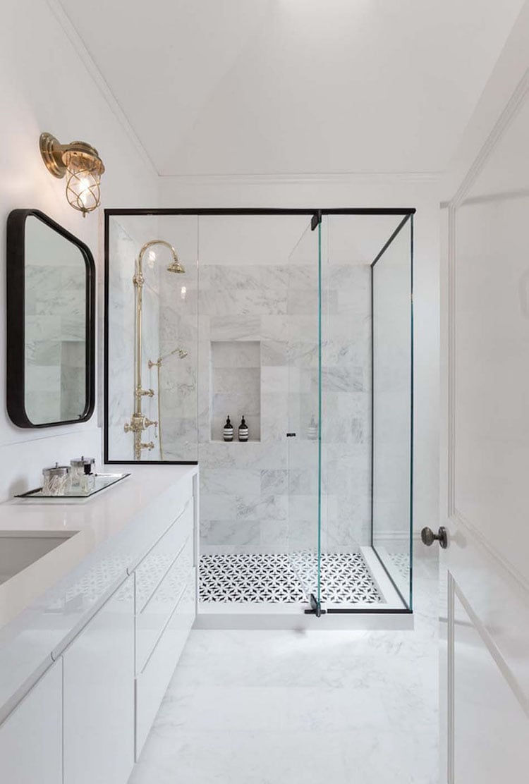 salle de bain noir et blanc cabine douche chic cadre