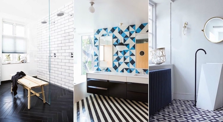 salle de bain noir et blanc design moderne graphique