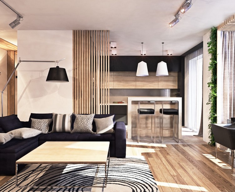 séparation cuisine salon idées inspirantes meubles en bois massif
