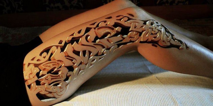 tatouage jambe femme 3D idées cool