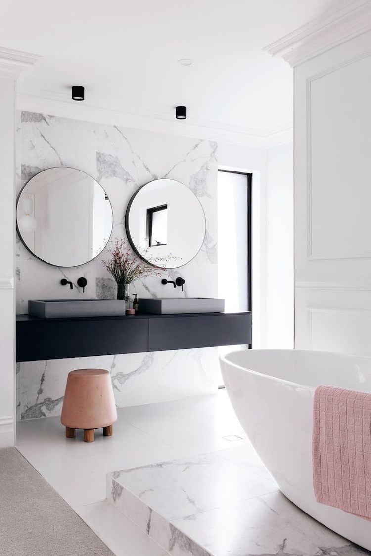 tendance salle de bain vasques béton meuble suspendu bois