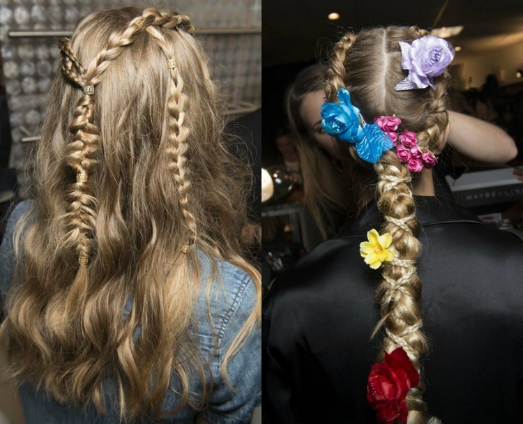 tendances coiffure femme tresses nattes accessoires cheveux fleurs
