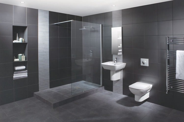 toilettes suspendues design innovant moderne idées déco grande salle bain carrelage