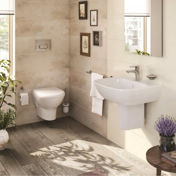 toilettes suspendues style moderne salle bain raffinée blanche lavabo