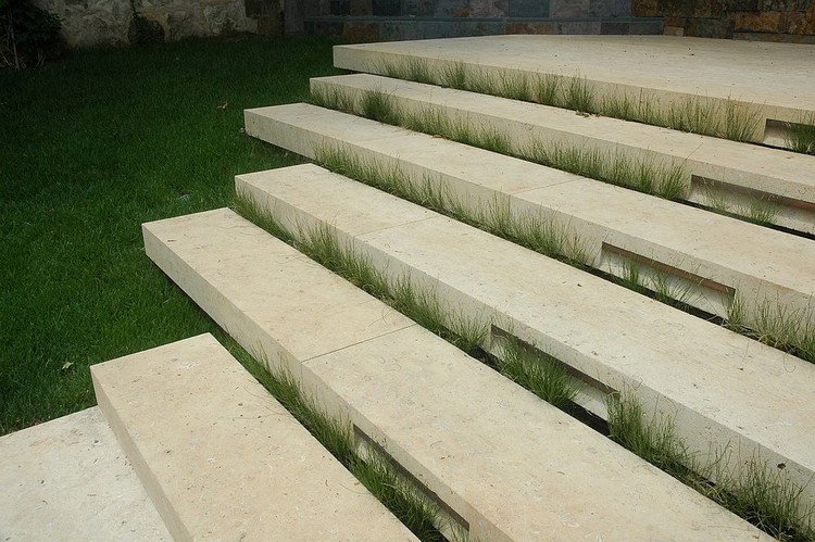 toit végétalisé escalier extérieur béton verdure