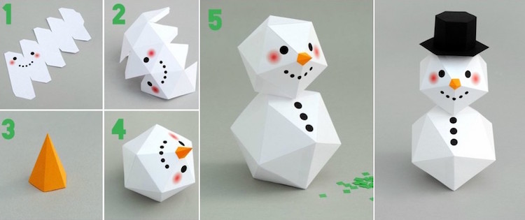 DIY décoration Noël 2017 bonhomme neige origami