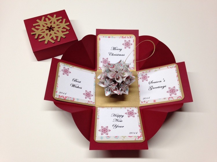 boîte à explosion Noël très chic avec un origami au centre