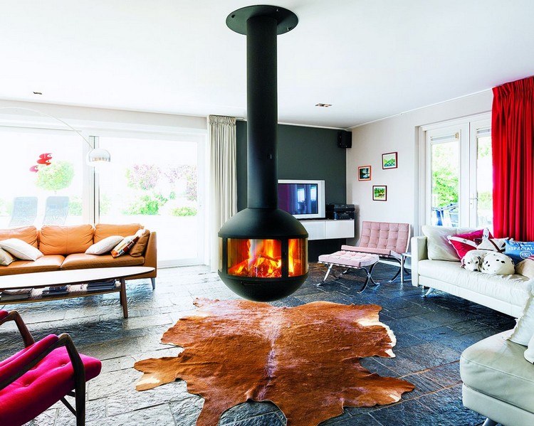 cheminée suspendue moderne au foyer fermé idées cool