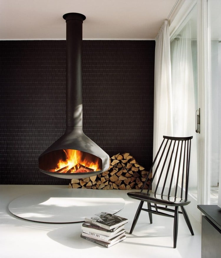 cheminée suspendue moderne foyer ouvert idée pour l'intérieur