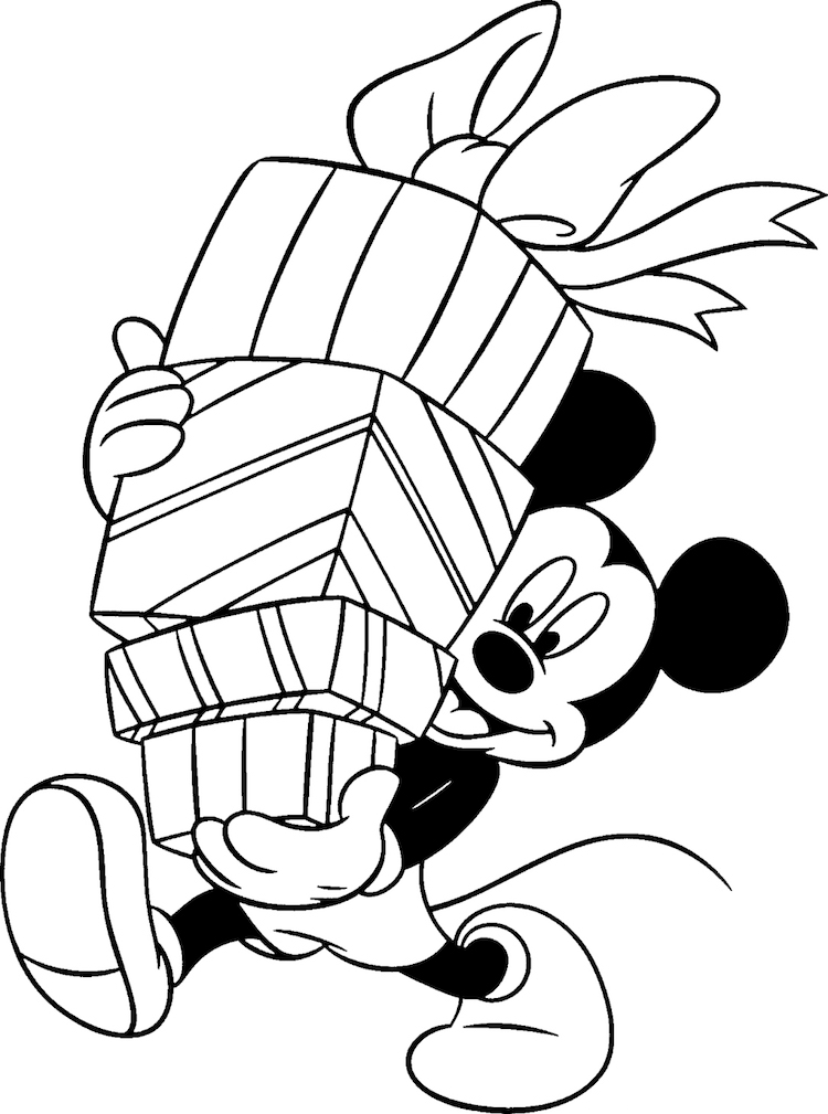 coloriage de Noël à imprimer Mickey Mouse cadeaux