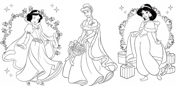 coloriage de Noël à imprimer gratuit princesses Disney