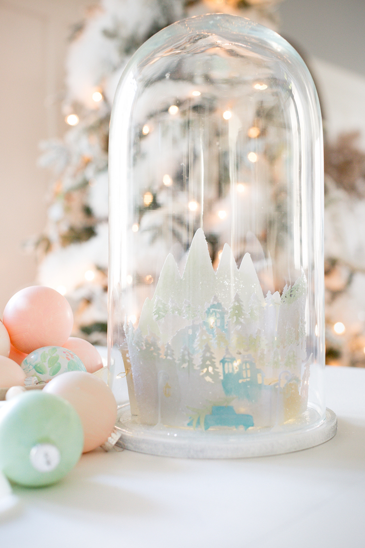 decoration de Noel cloche en verre silhouette ville papier guirlande lumineuse
